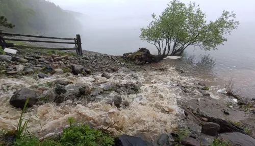 На побережье Телецкого озера поднялся уровень воды. Фото